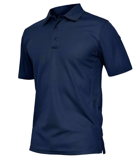 Navy blue polo shirt on a white background