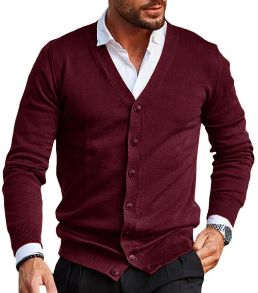 GolfThing Signature Knit Golf Cardigan Sweater - Red