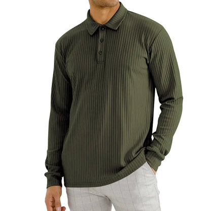 GolfThing Men's Smart Collared Jumper - Vertical Striped Golf Jumper - Black