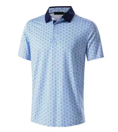 GolfThing 3D Print Pattern Golf Polo Shirt - Navy