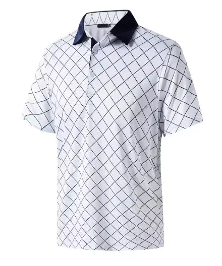 GolfThing 3D Print Pattern Golf Polo Shirt - White