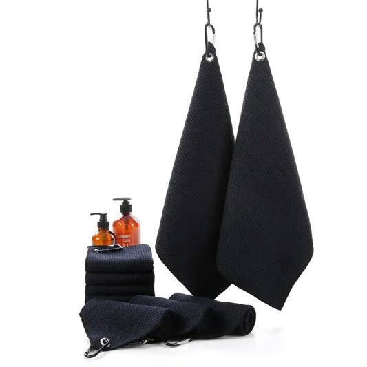 Polyester Cotton Golf Towel With Carabiner Clip 30cm X 30cm