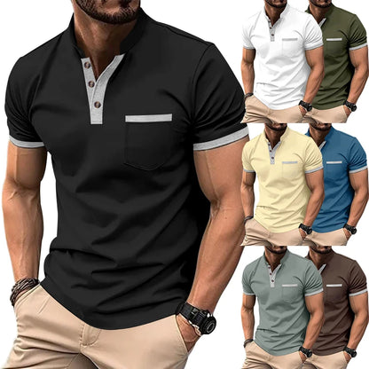 Men's GolfThing Short Sleeved Polo Shirt with Coloured Trim & Smart Lapel Grey