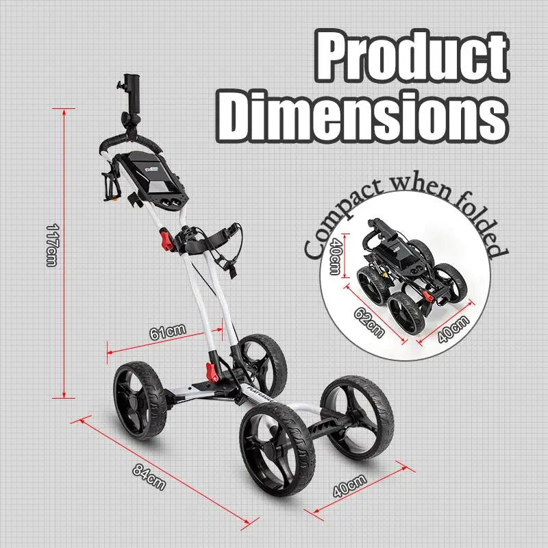 Golf Trolley - Foldable Lightweight Compact 4 Wheel Golf Cart With Adjustable Umbrella Holder