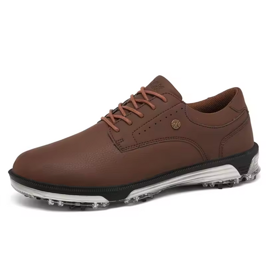 GolfThing Premium Waterproof Soft Spike Golf Shoes - Classic Brown