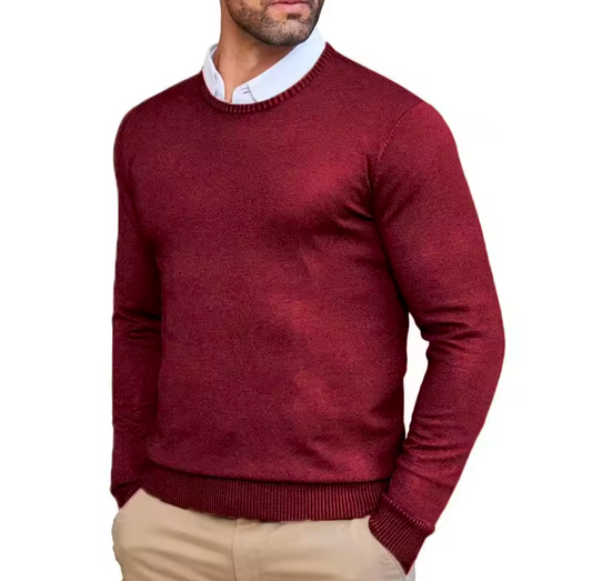 GolfThing Heritage Knit Round Neck Golf Sweater Wine Red