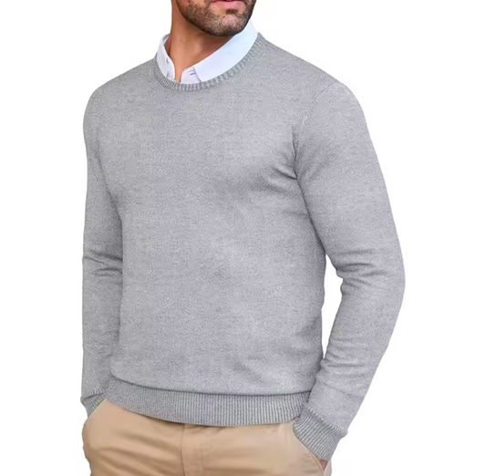 GolfThing Heritage Knit Round Neck Golf Sweater Light Grey
