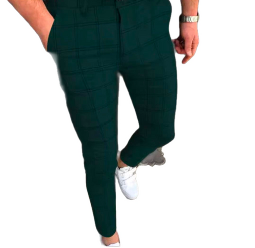 GolfThing Check Print Slim Fit Golf Chinos - Green