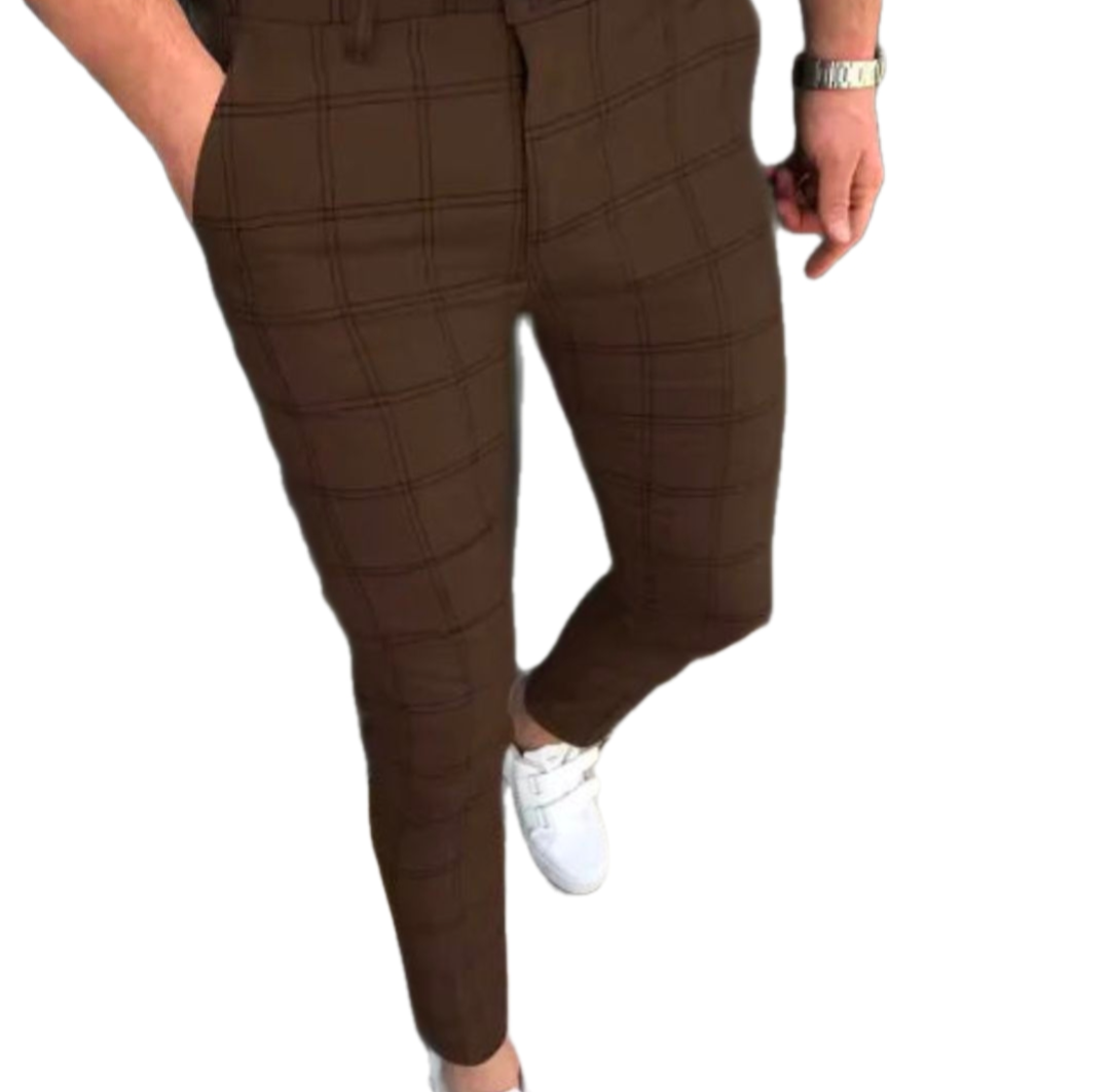 GolfThing Check Print Slim Fit Golf Chinos - Brown