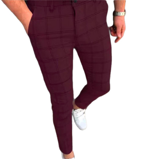 GolfThing Check Print Slim Fit Golf Chinos - Red