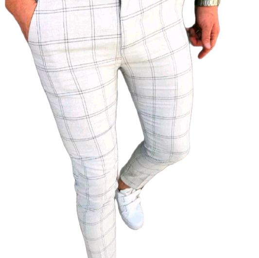 GolfThing Check Print Slim Fit Golf Chinos - White