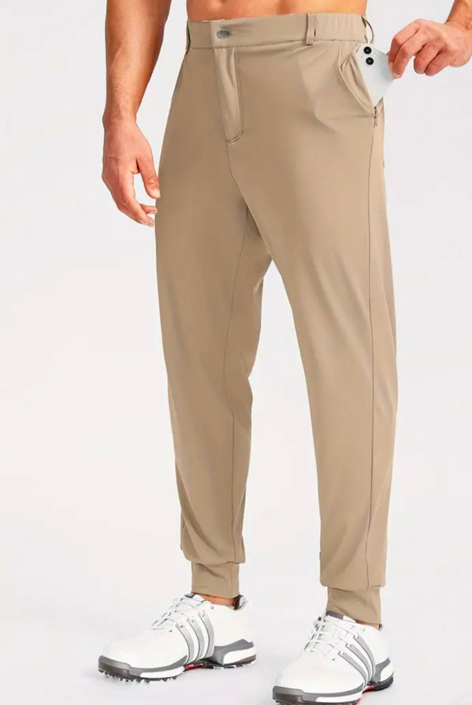 GolfThing FlexFit Golf Joggers with Zipper Pockets - Khaki