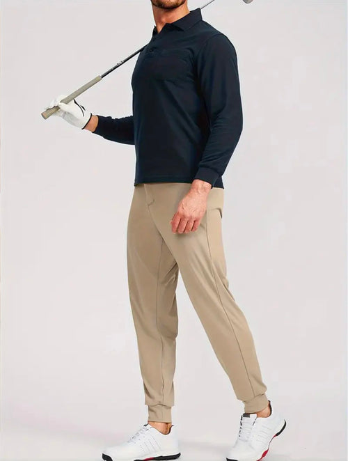 GolfThing FlexFit Golf Joggers with Zipper Pockets - Khaki