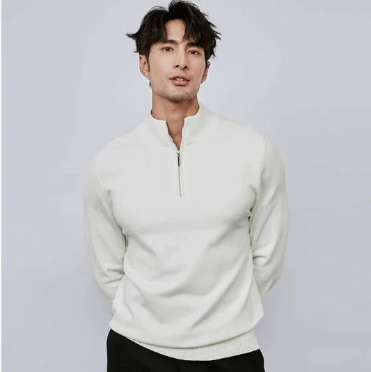 GolfThing Men’s Half Zip Knit Golf Sweater – White