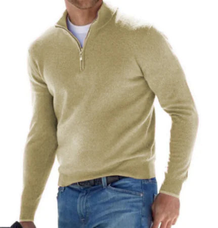 GolfThing Men's Quarter Zip Jumper - Costello Golf Jumper Dark Khaki