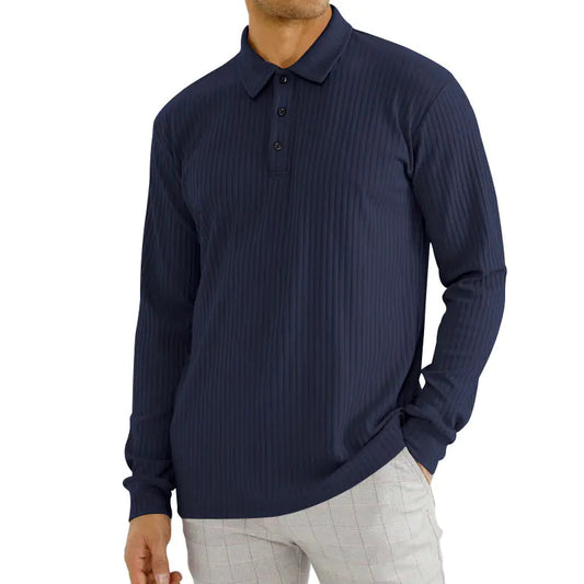 GolfThing Men's Smart Collared Jumper - Vertical Striped Golf Jumper - Navy Blue