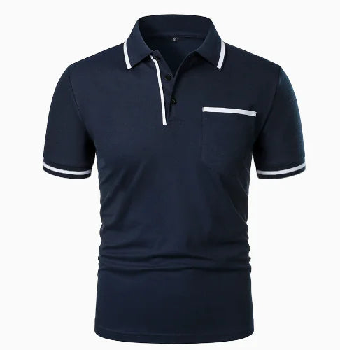 GolfThing Elite Lapel Golf Polo Shirt - Navy