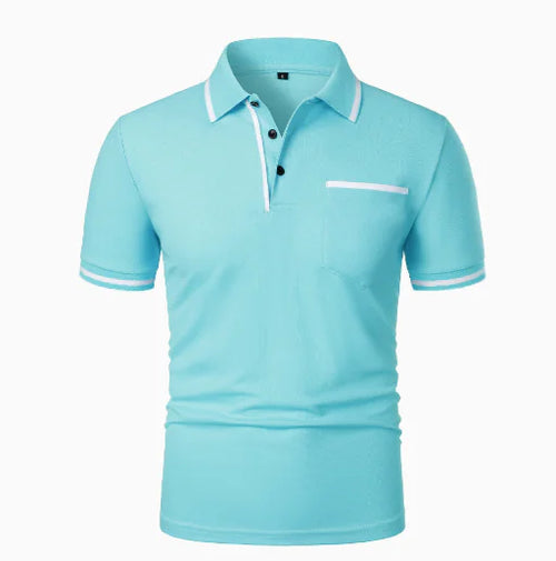 GolfThing Elite Lapel Golf Polo Shirt - Light Blue