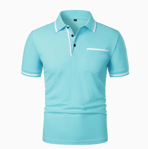 GolfThing Elite Lapel Golf Polo Shirt - Light Blue