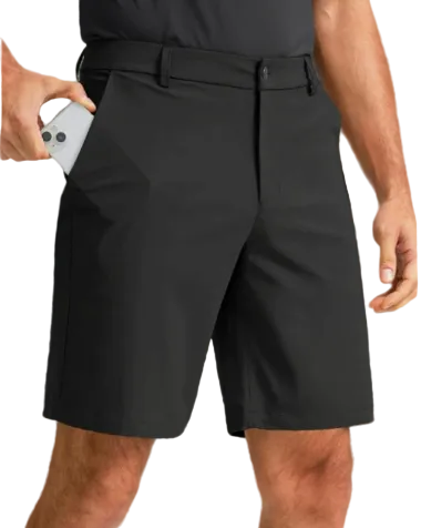 Men's tailored stretch golf shorts in smart-casual style with deep pockets and modern fit
