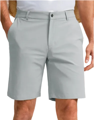 Men's tailored stretch golf shorts with deep pockets and modern fit