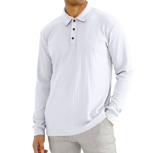GolfThing Men's Smart Collared Jumper - Vertical Striped Golf Jumper - White
