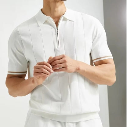 GolfThing Links Heritage Zipper Golf Polo White
