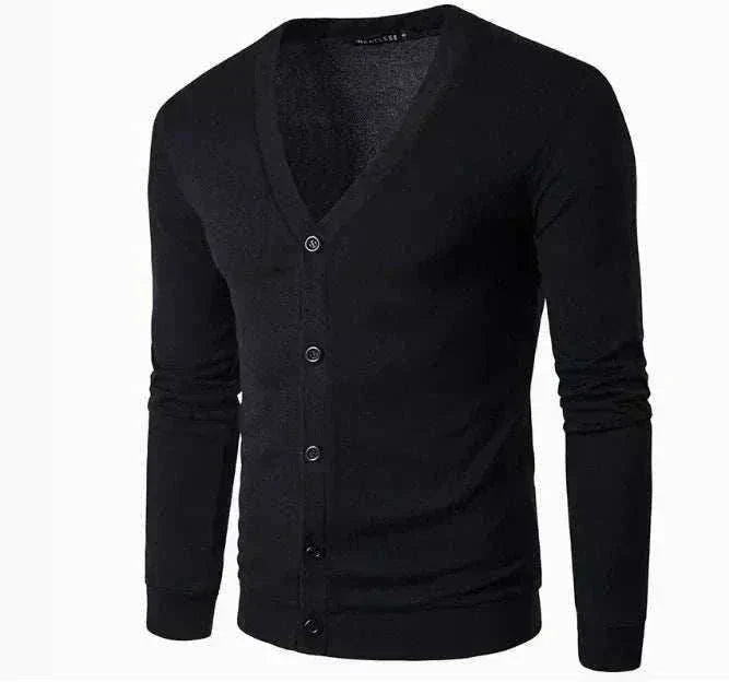 Golf Cardigan in black knit fabric with a V-neck, button-down front, long sleeves and ribbed cuffs and hem
