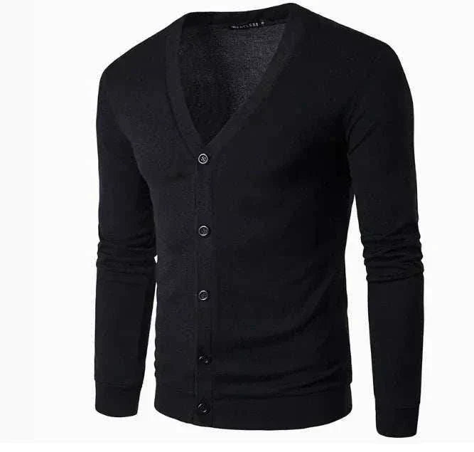 Golf Cardigan in black knit fabric with a V-neck, button-down front, long sleeves and ribbed cuffs and hem
