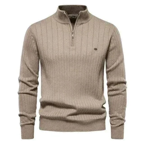Golf Jumper in beige rib-knit fabric with a quarter-zip stand collar, long sleeves and a small chest logo