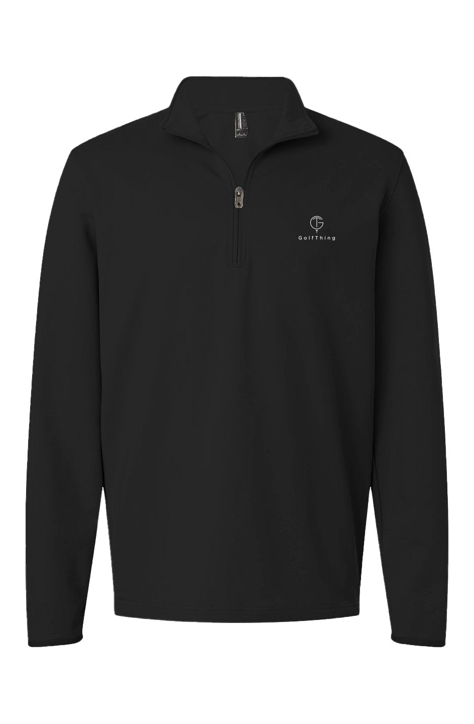 Golf jumper in black with a smooth fabric finish, stand collar, quarter-zip fastening and small chest logo
