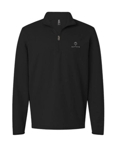 Golf jumper in black cotton-blend fabric with a plain finish, quarter-zip front, stand collar and small chest logo