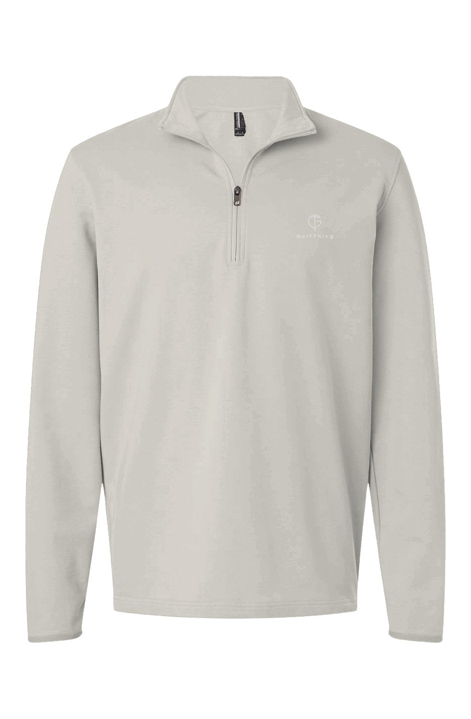 Golf jumper in light grey with a smooth fabric finish, stand collar, quarter-zip fastening and subtle chest logo
