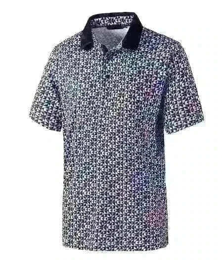 GolfThing Print Pattern Golf Polo Shirt - Blue Pink