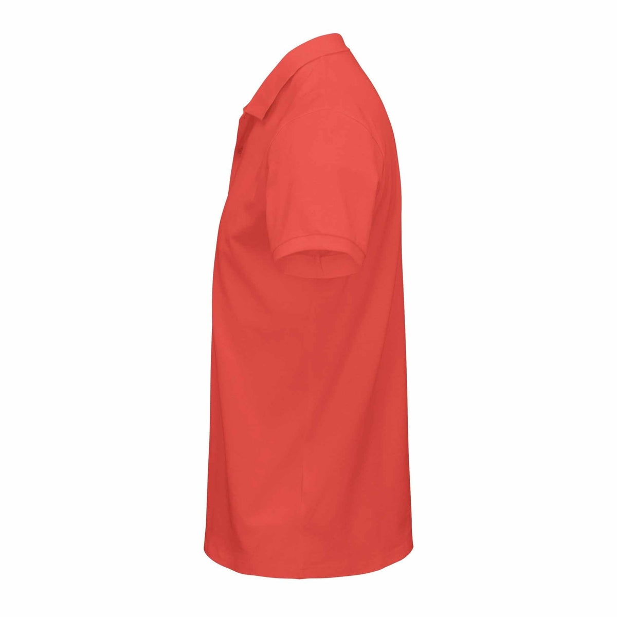 Golf Polo Shirt in solid coral red cotton with short sleeves, a folded collar and clean minimal design