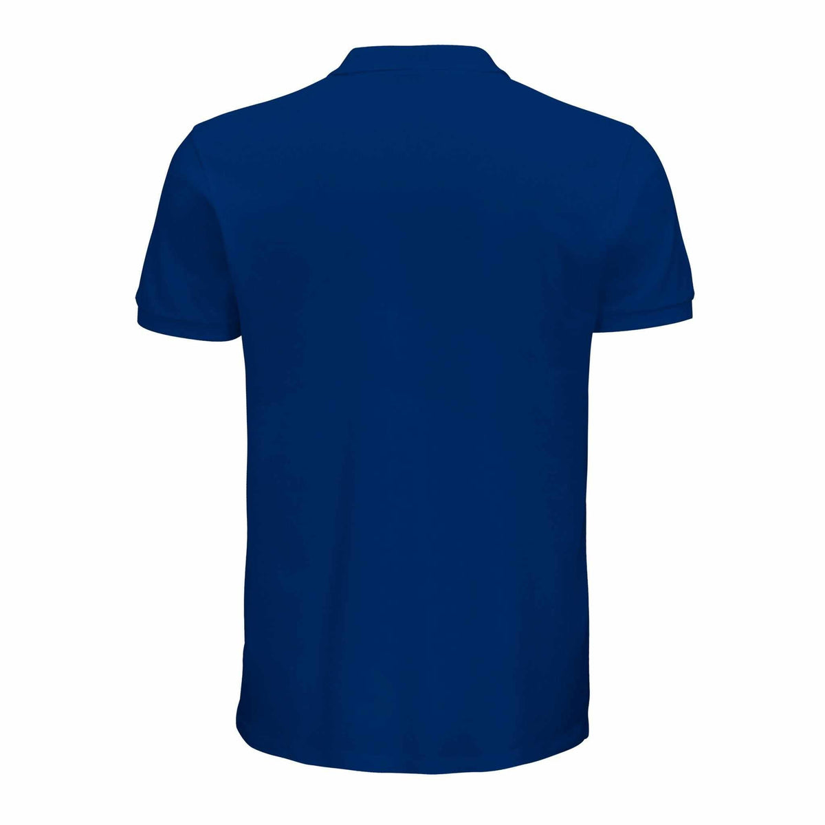 Golf Polo Shirt in solid navy blue cotton with short sleeves, a ribbed collar and a clean, plain back