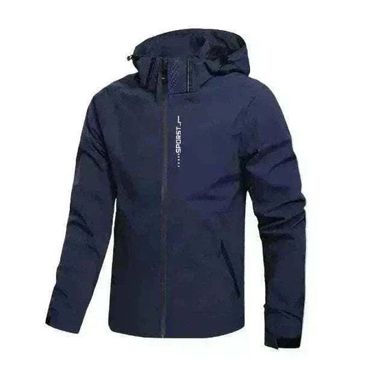 Men's waterproof golf rain jacket in red with adjustable hood