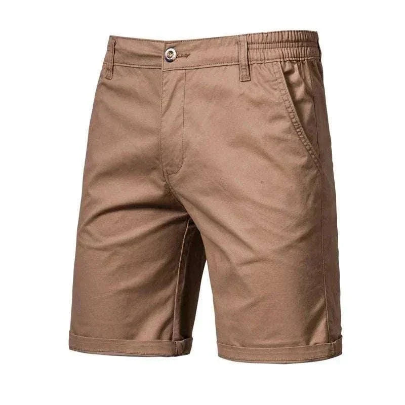 Golf Shorts in muted brown cotton with a solid finish, belt loops, button fastening, side pockets and rolled hems