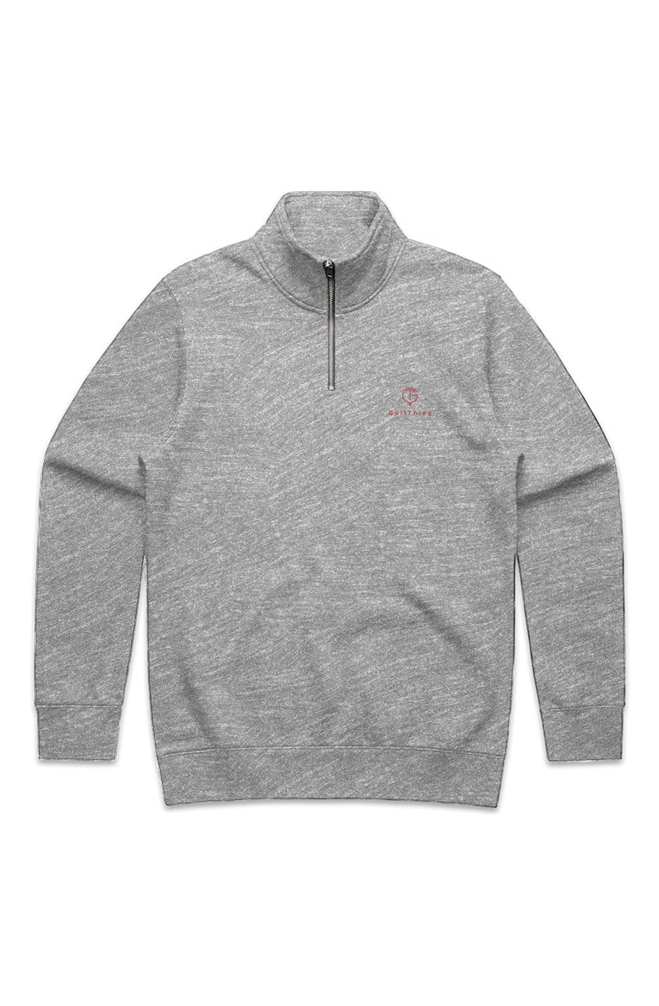 Grey heather men's golf jumper with half zip and stencil pattern