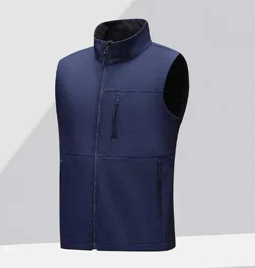 Navy GolfThing soft shell waterproof golf gilet with high collar and zip pockets