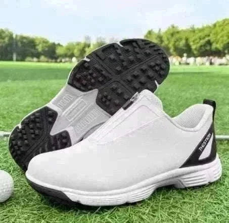 Blue GolfThing Zen Zipper spikeless golf shoes with zipper closure