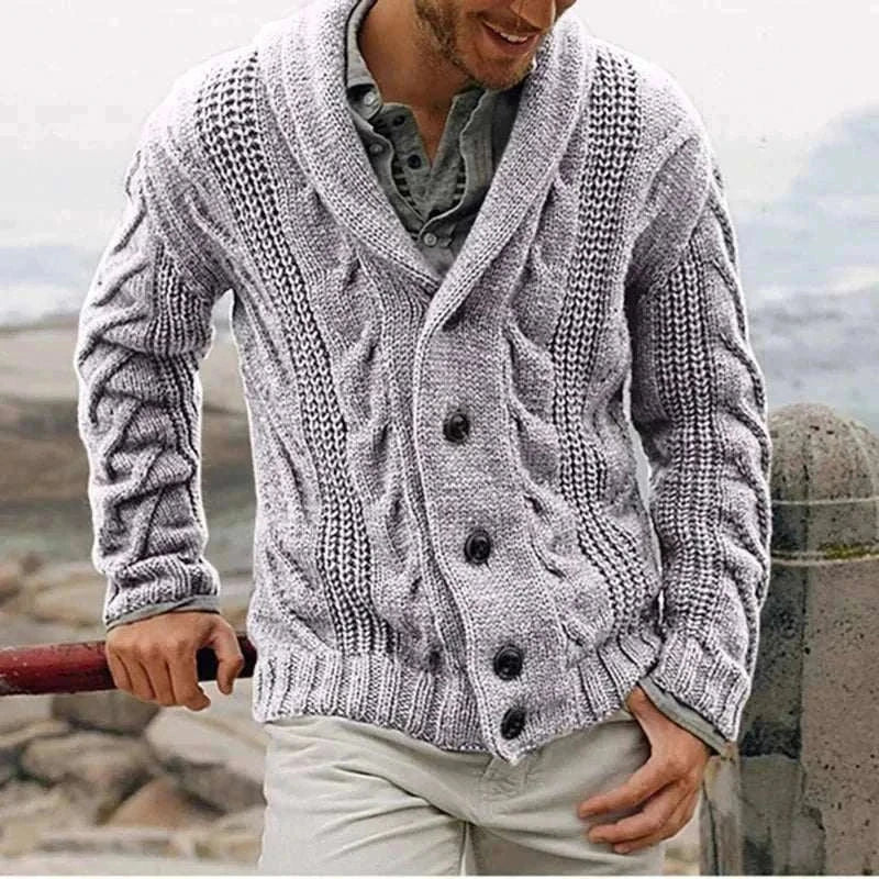 GolfThing Classic Knit Cardigan sweater with twisted flower cable knit detail