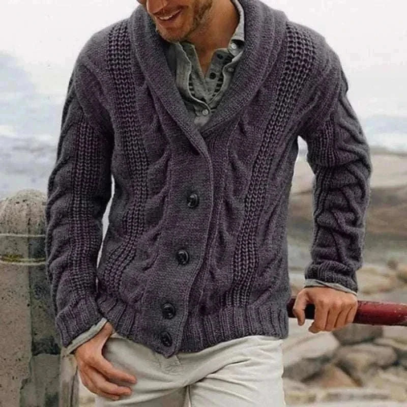 GolfThing Classic Knit Cardigan sweater with twisted flower cable knit