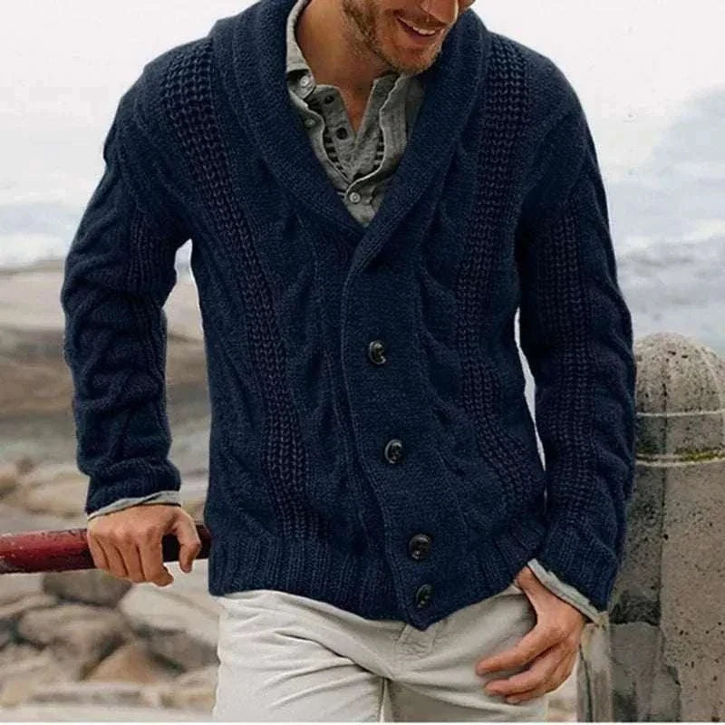 GolfThing Classic Knit Cardigan with twisted flower cable knit in tailored fit
