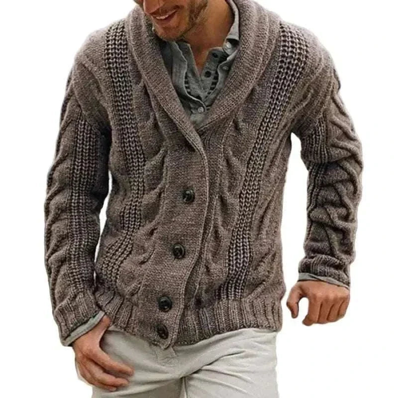 GolfThing Classic Knit Cardigan with twisted flower cable knit in tailored fit