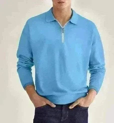 Mens quarter zip golf jumper with moisture-wicking fabric