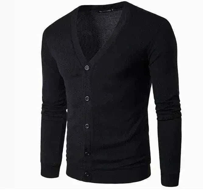 GolfThing Signature Knit Golf Cardigan in black, lightweight knit with a V-neck, button-down front, and ribbed cuffs