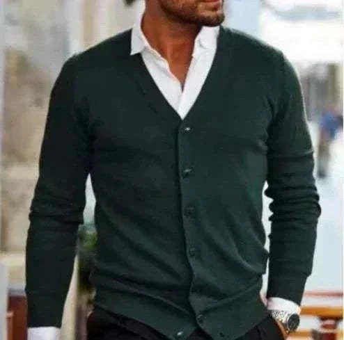 Grey GolfThing Signature Knit Golf Cardigan Sweater with V-neck buttons