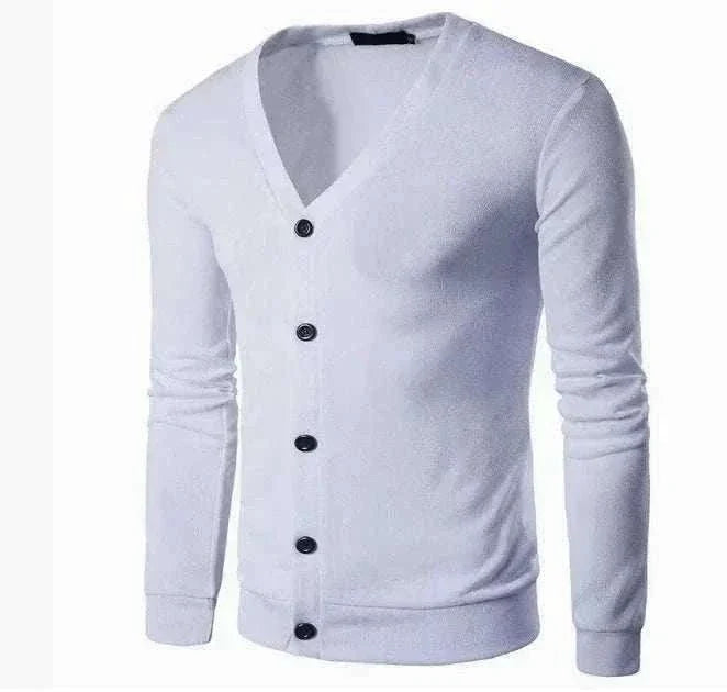 White GolfThing Signature Knit golf cardigan sweater with V-neck and buttons