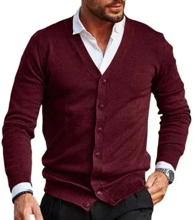 White GolfThing Signature Knit golf cardigan sweater with V-neck and buttons